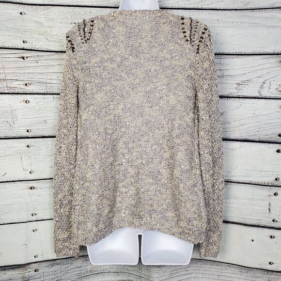 Studio Y Women’s Metallic Knit Cardigan Sweater Sequin Beaded Shoulder XS - Picture 6 of 9